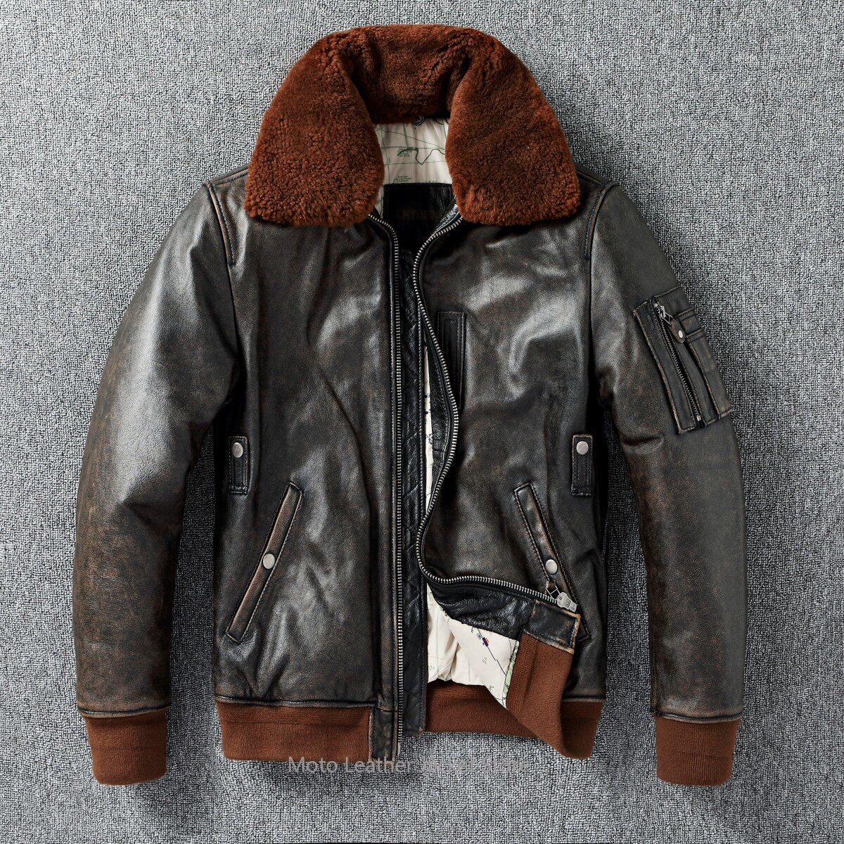 Leather Work Jacket - B-15 Flight Jacket Quilted Genuine Leather