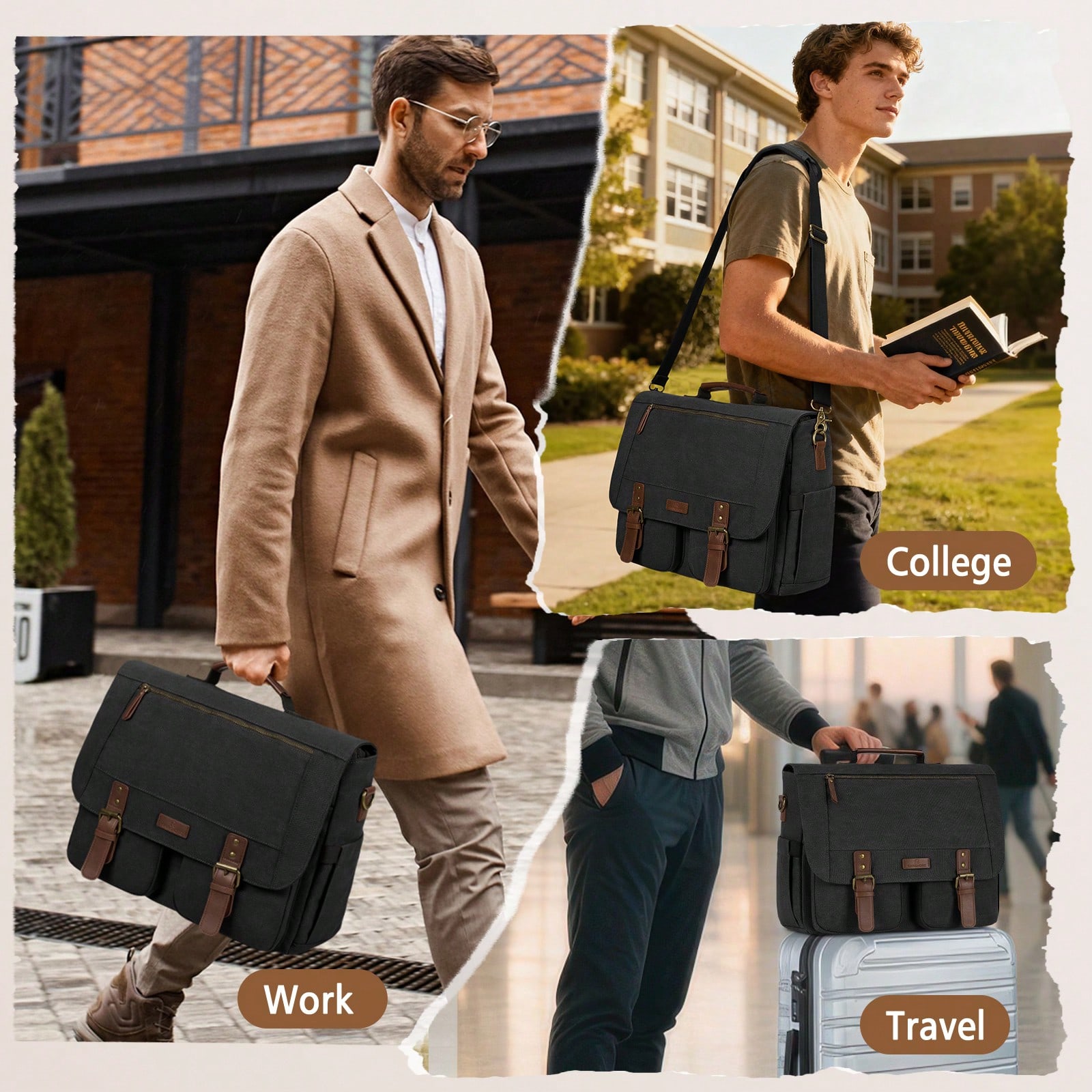 Leather Work Bag - Vintage Men's Messenger Bag, 15.6 Inch