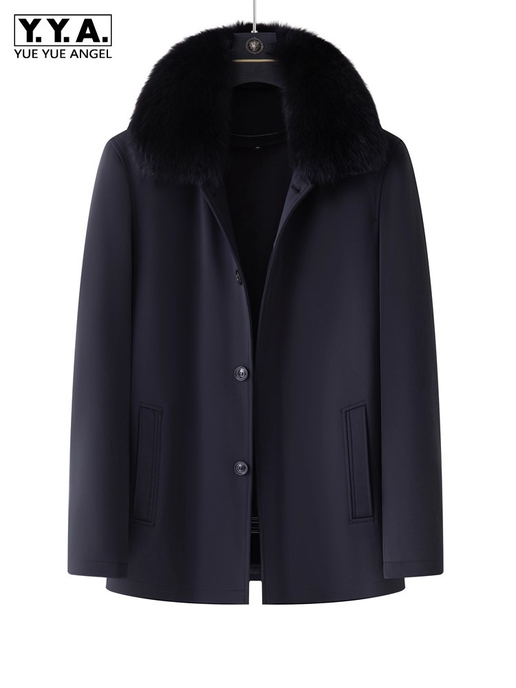 Leather Work Jacket - Winter Mens Business Work Real Rabbit