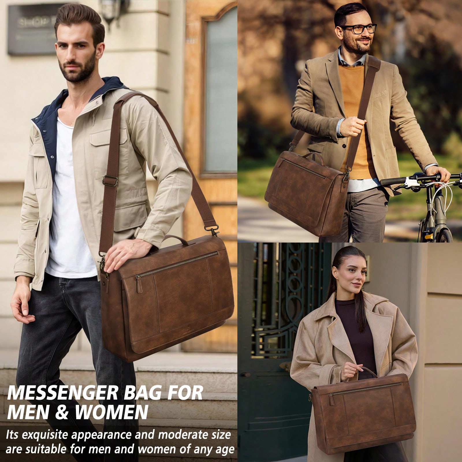 Leather Work Bag - Leather Messenger Bag For Men 15.6