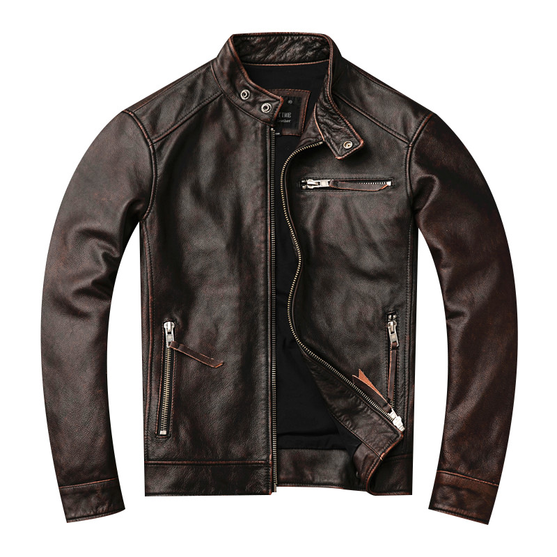 Ami Khaki Men's Distressed Lea - Leather Work Jacket 评论和价格