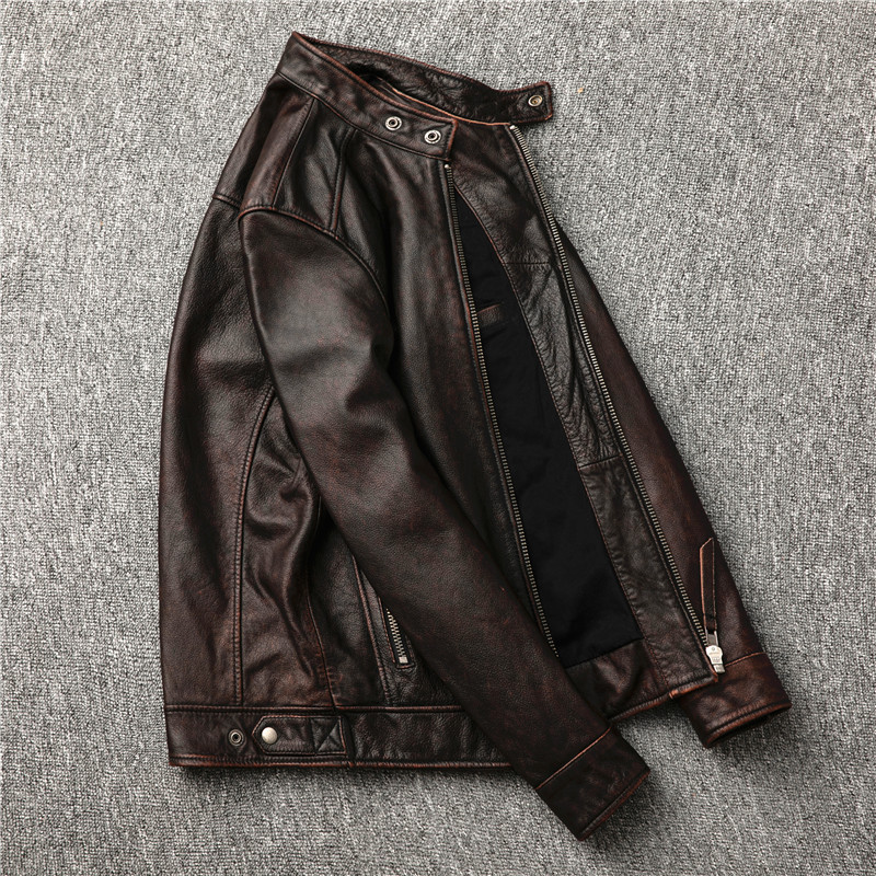 Ami Khaki Men's Distressed Lea - Leather Work Jacket 评论和价格