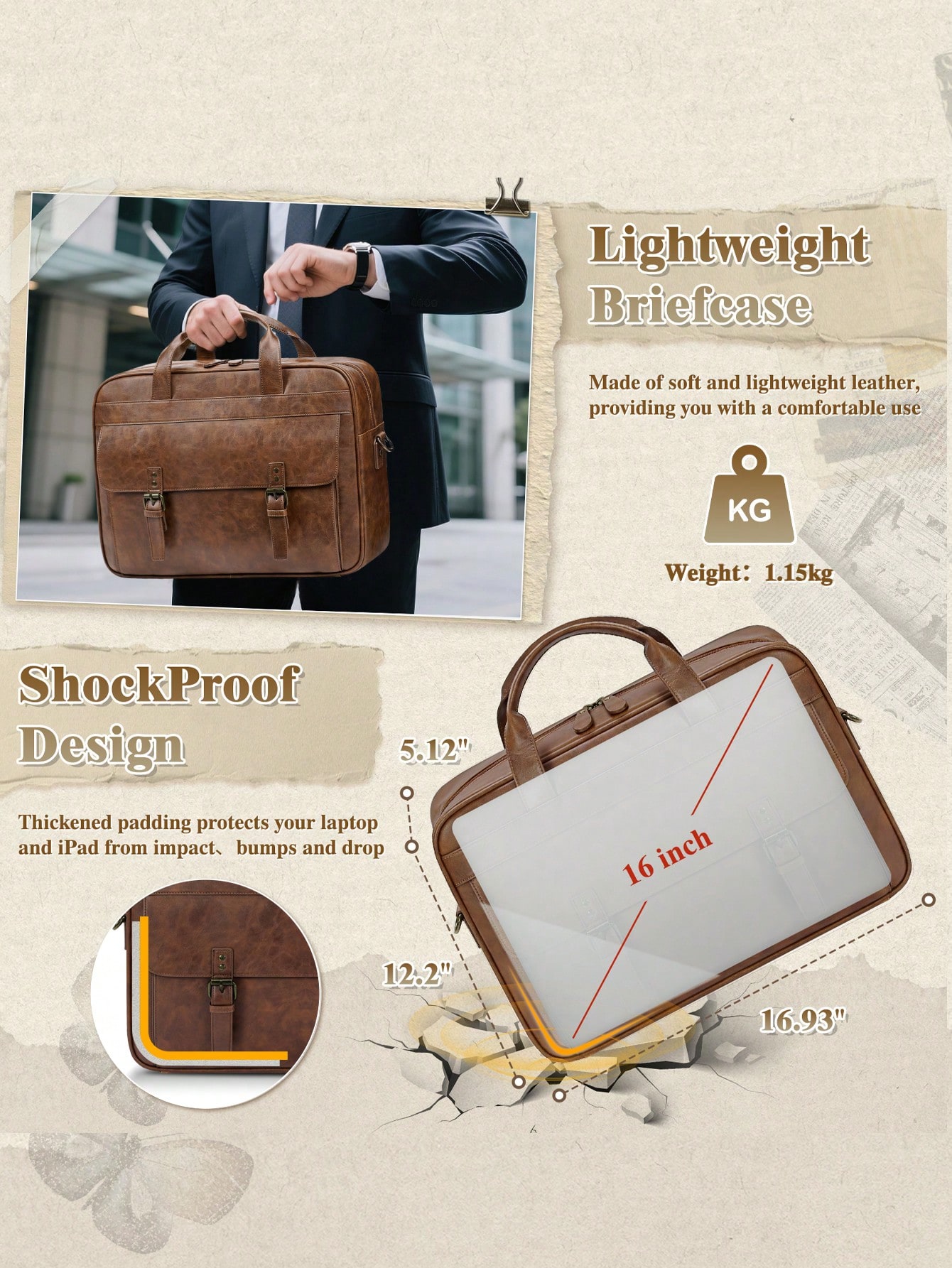 Vintage Leather Messenger Bag  - Leather Work Bag 评论和价格