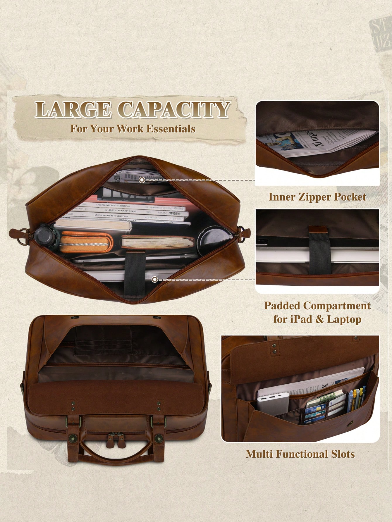 Vintage Leather Messenger Bag  - Leather Work Bag 评论和价格