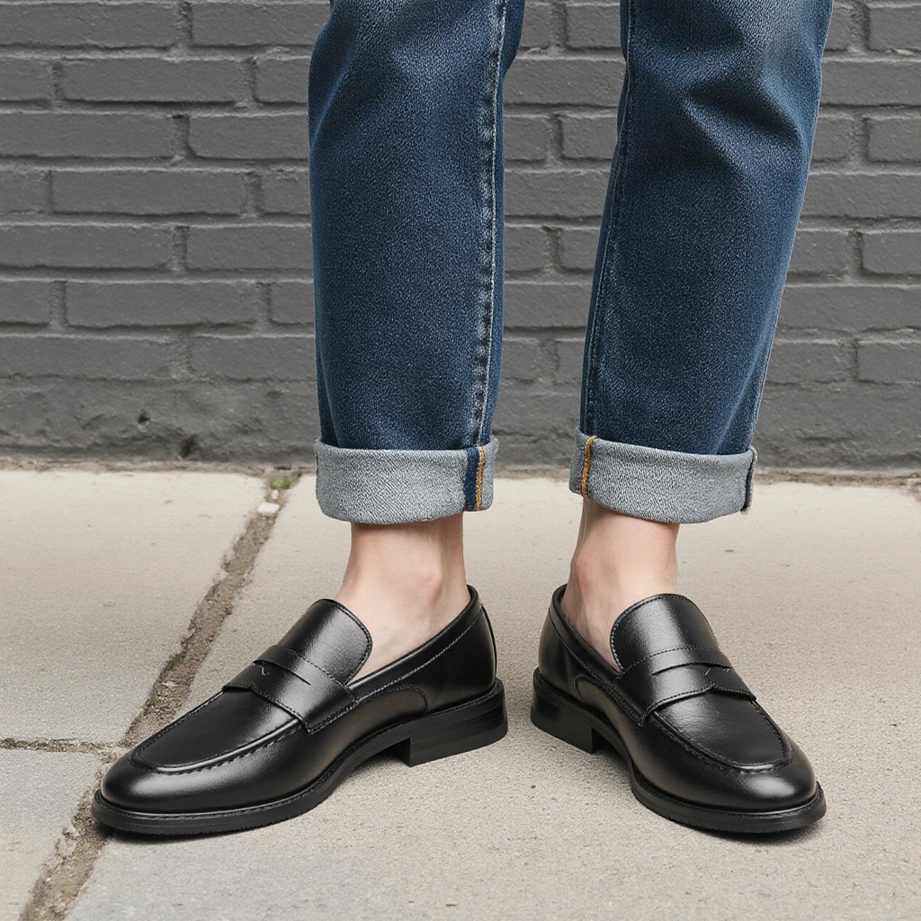 Men's Black Penny Loafers Clas - Leatherworking Classic 评论和价格