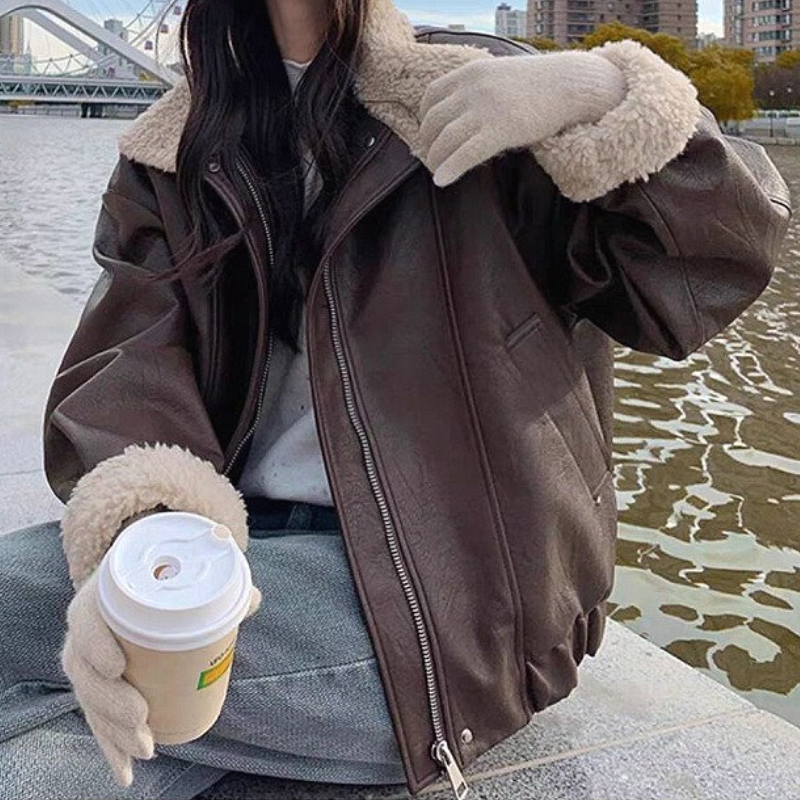 Women Coats Faux Leather Jacke - Leather Work Jacket Women'S 评论和价格