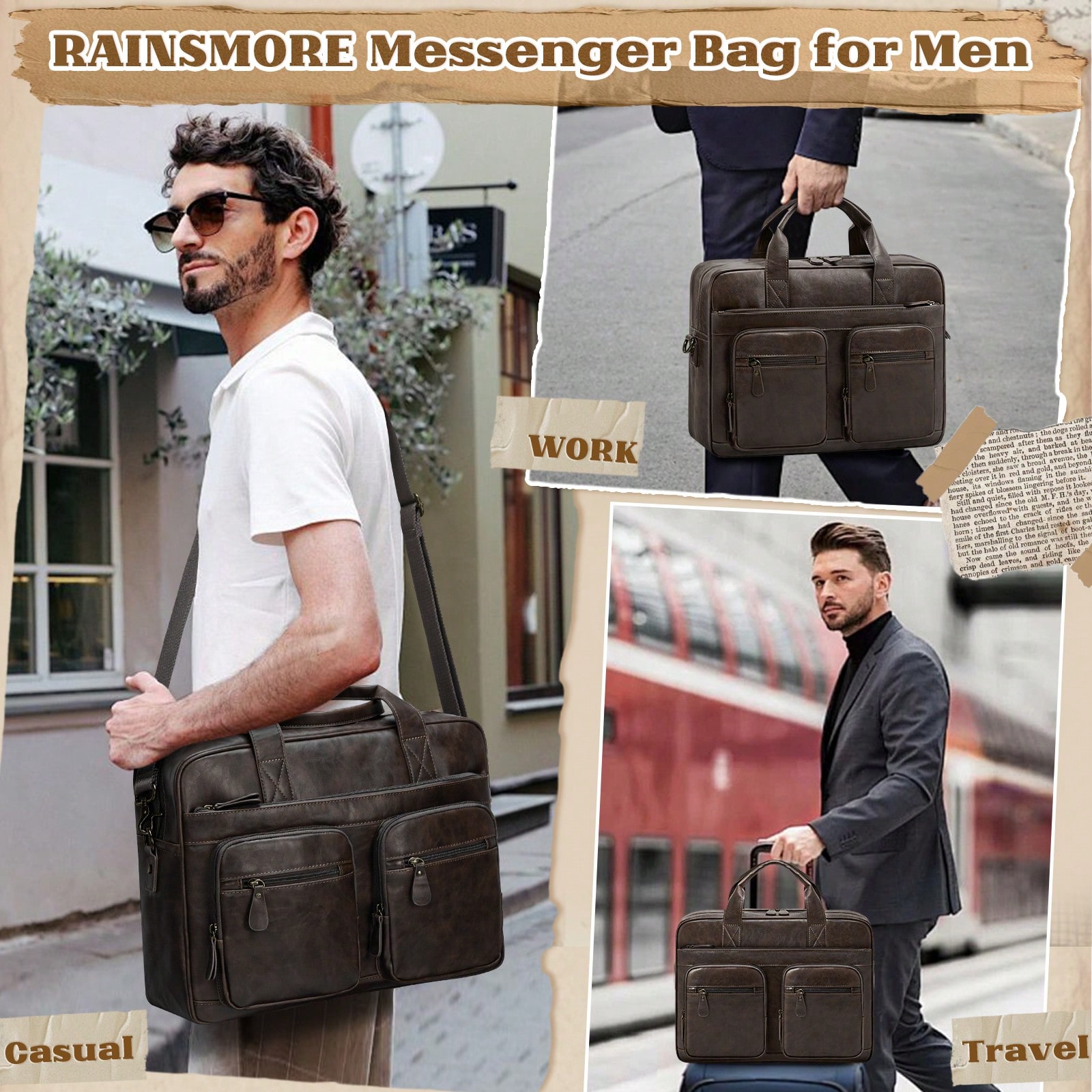 Vintage Messenger Bag For Men  - Leather Work Bag 评论和价格