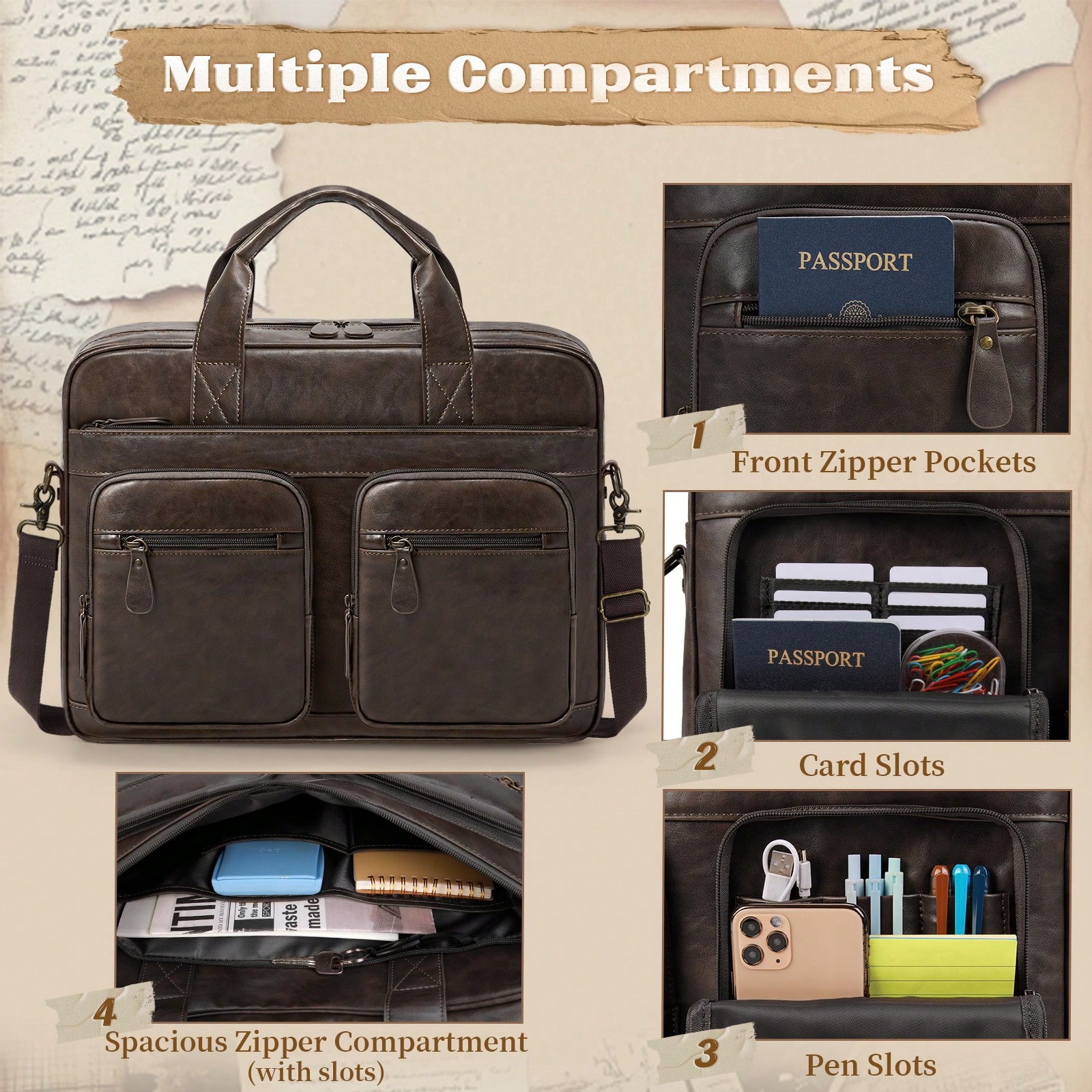 Vintage Messenger Bag For Men  - Leather Work Bag 评论和价格