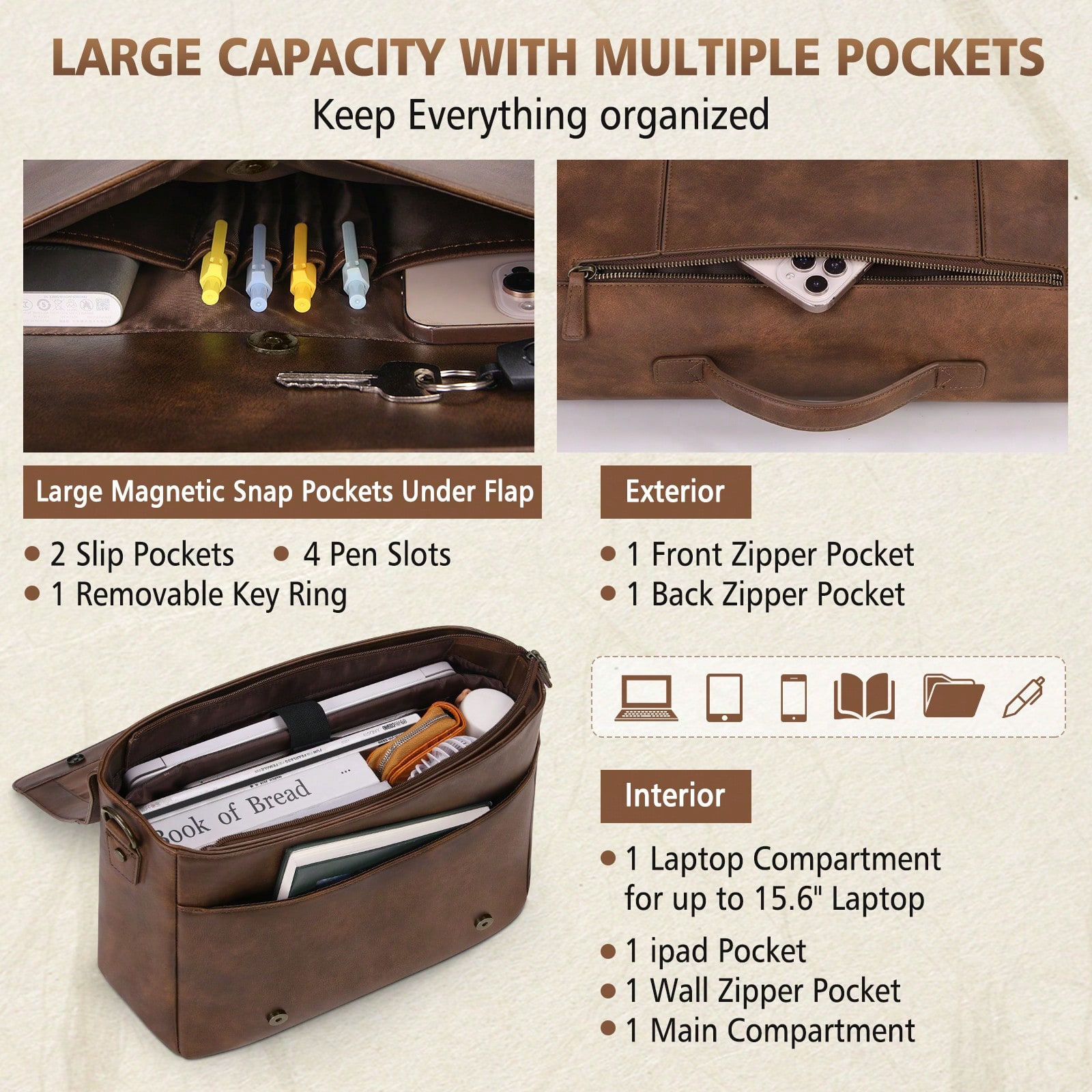 Leather Messenger Bag For Men  - Leather Work Bag 评论和价格