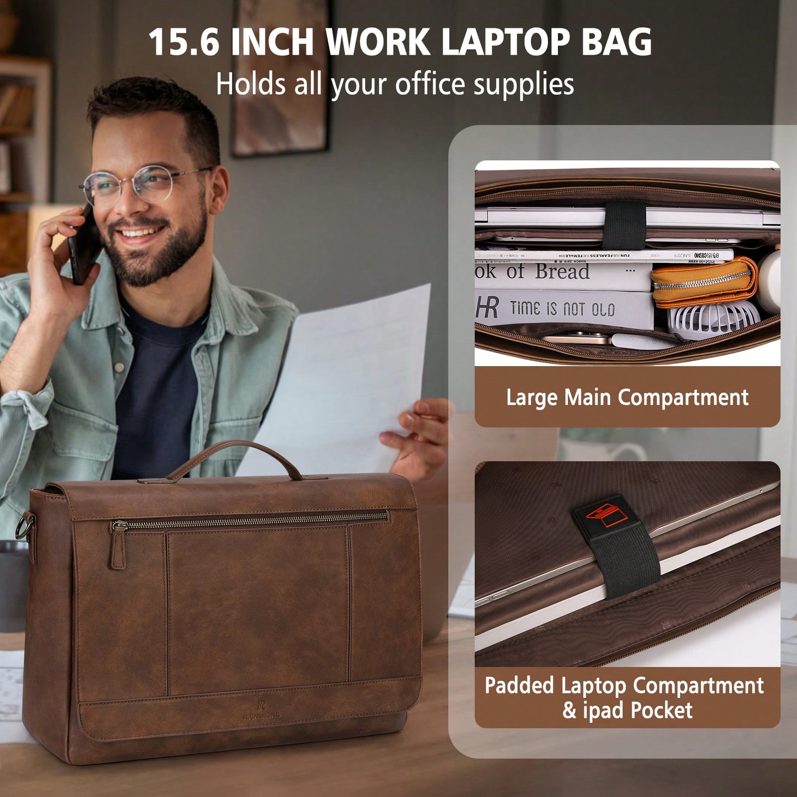 Leather Messenger Bag For Men  - Leather Work Bag 评论和价格