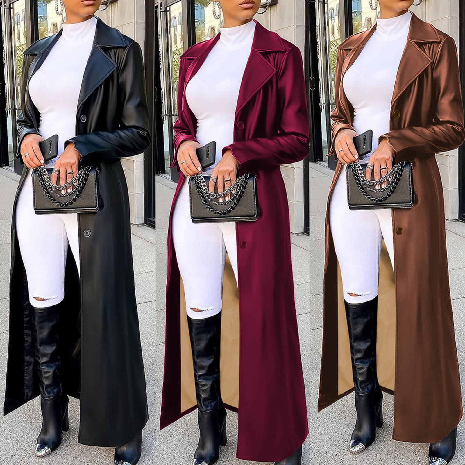 Women Coats Long Faux Leather  - Leather Work Jacket Women'S 评论和价格