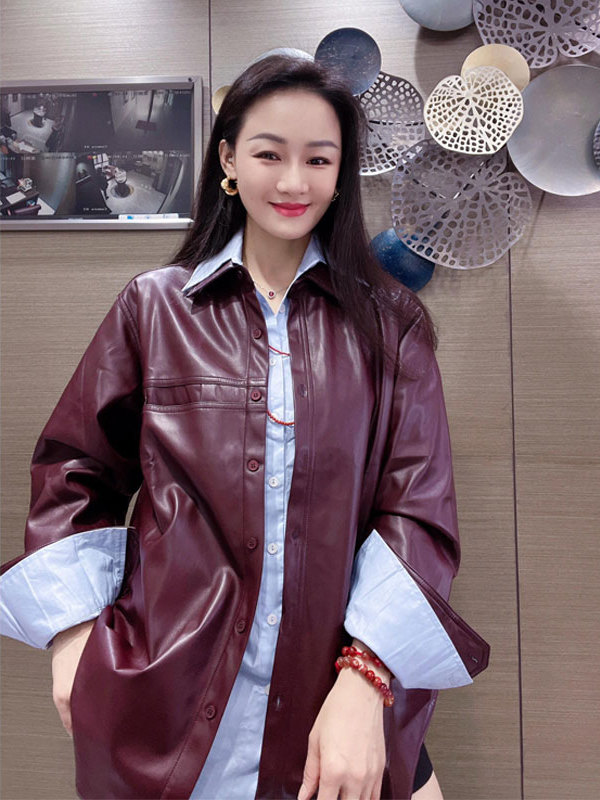 Women's Grape Purple PU Leathe - Leather Work Jacket 评论和价格
