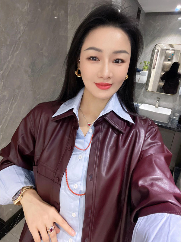 Women's Grape Purple PU Leathe - Leather Work Jacket 评论和价格