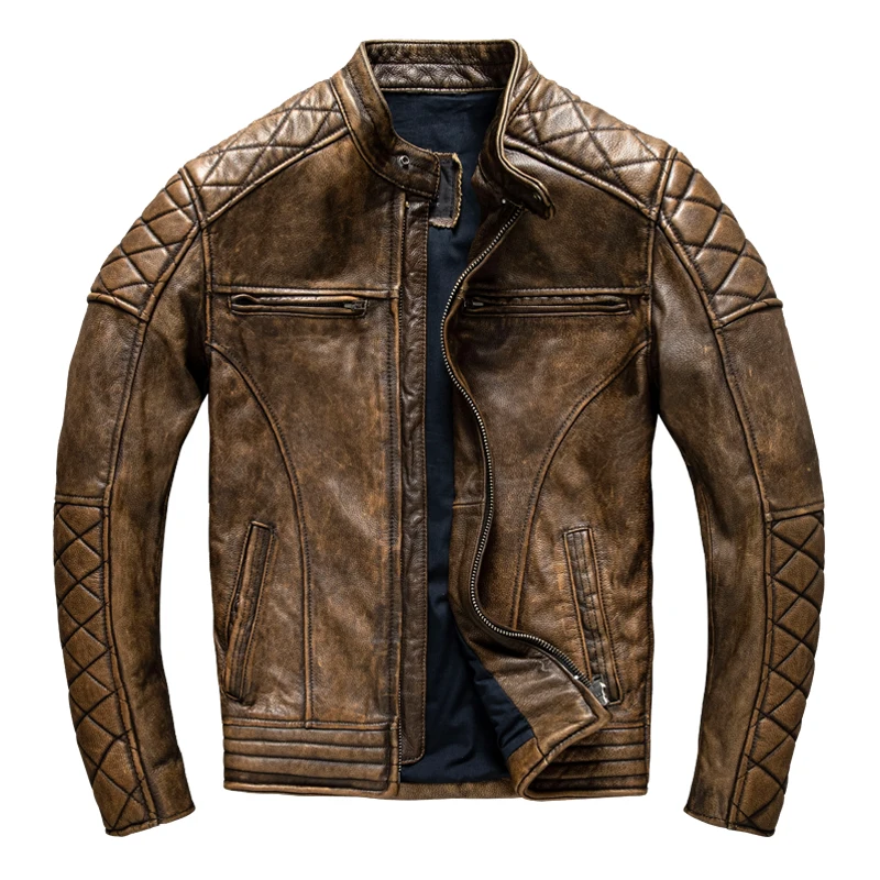 Vintage Men Leather Jacket Yel - Leather Work Jacket 评论和价格