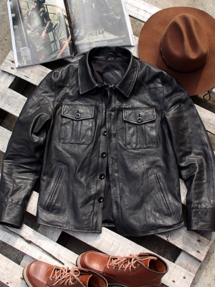 Punk Mens Genuine Leather Jack - Leather Work Jacket 评论和价格