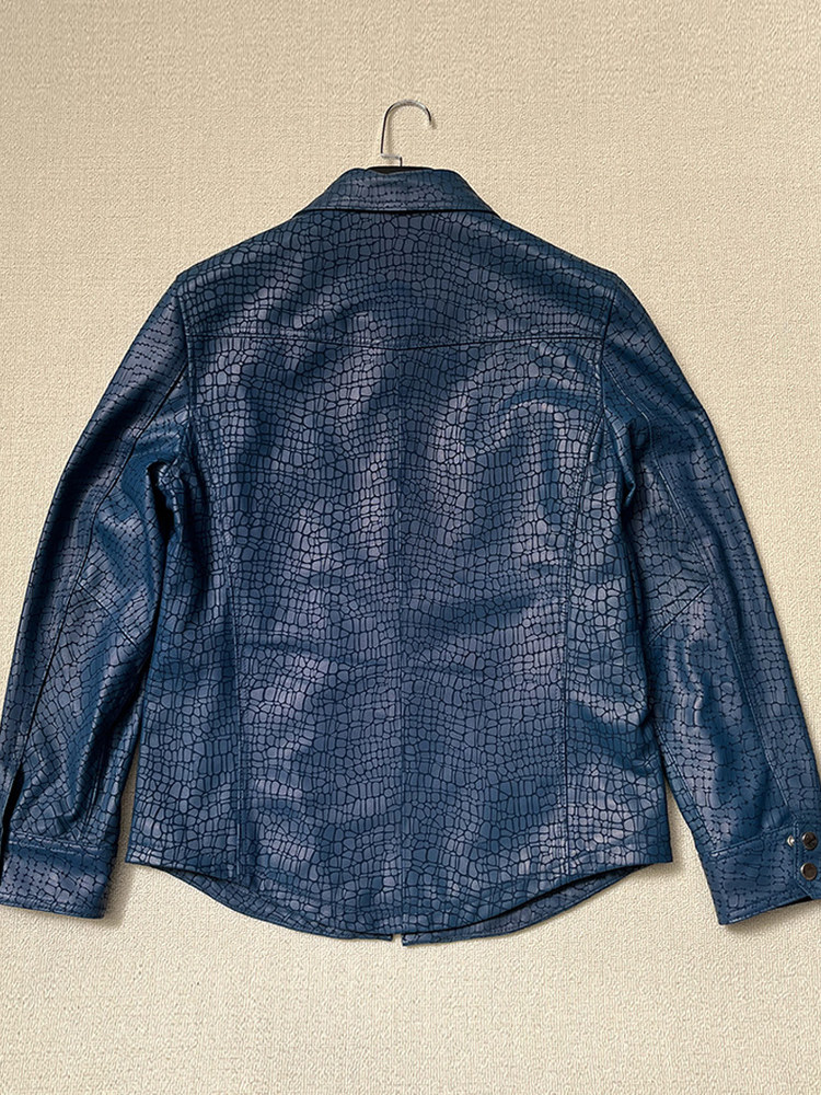 Men Spring Crocodile Pattern R - Leather Work Jacket 评论和价格