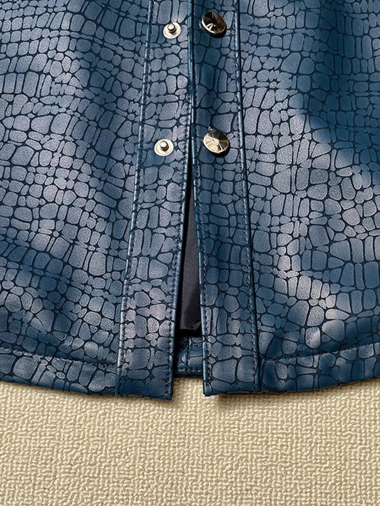Men Spring Crocodile Pattern R - Leather Work Jacket 评论和价格